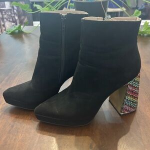 Betsy Johnson Black Ankle Boots with Multicolor Heel Size 7